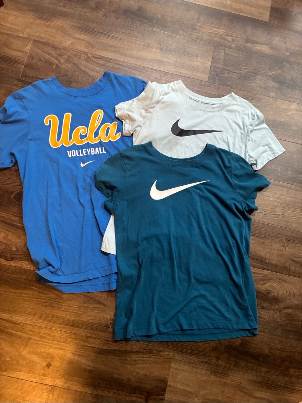 Nike Women’s Short-Sleeve Tees — Blue, Teal & Pale Bluewith Swoosh & UCLA Graphi